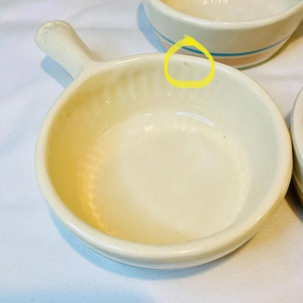 Vintage McCoy Pink & Blue Stripe French Onion Soup Bowl 1970s set of 3 Cottage - Picture 5 of 5